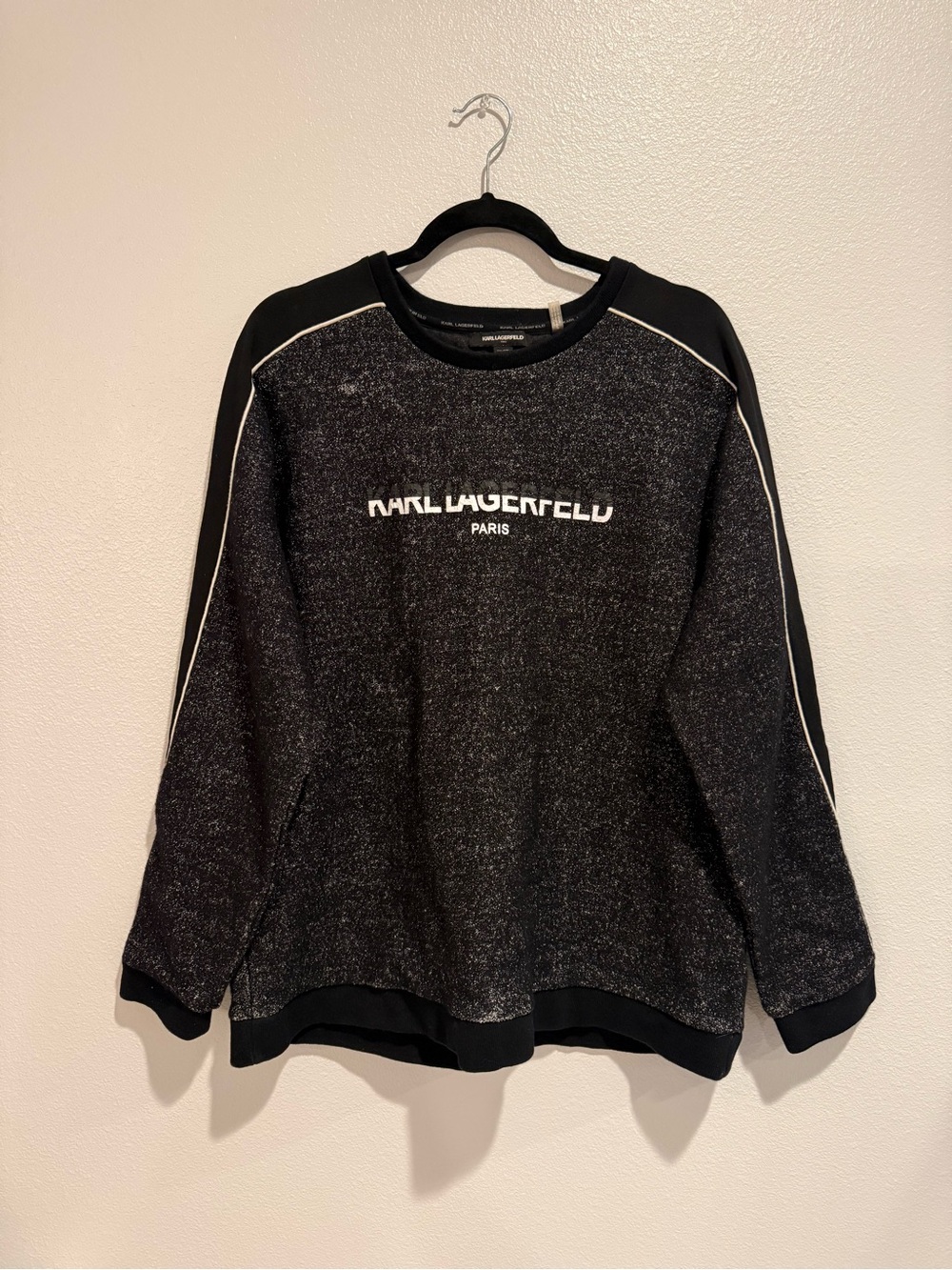 Karl Lagerfeld Black Crewneck with White Logo and Piping